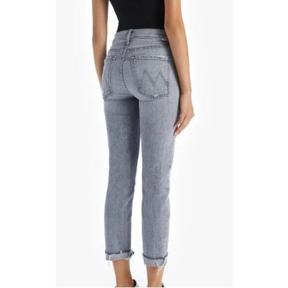 Mother Sz 28 The Scrapper Cuff Ankle Fray Jeans Gray High Rise Straight Stretch - Picture 2 of 13